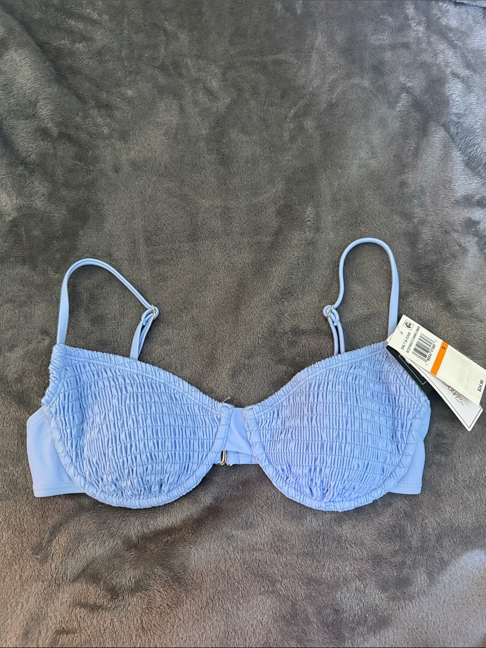 Women’s Small XL Smocked Underwire Bikini Top in Light Blue NWT
